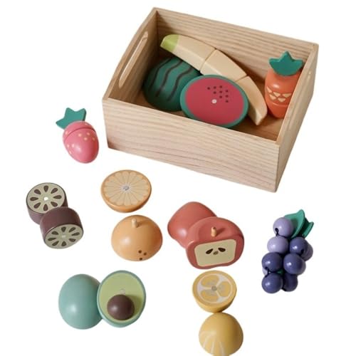 Fiyyuga おもちゃセット、果物、野菜、切り絵おもちゃ、木製、調理、炒め物、食品、家庭用日常ギフトなど。 (D)