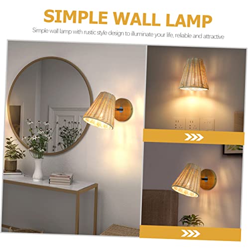Lámpara de pared de ratán SEWACC rústica para dormitorio 3