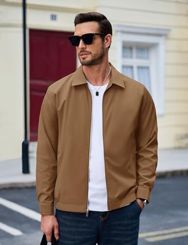 Image of MAGCOMSEN Men's Lightweight Jackets Full Zip Up Light Coat Laydown Collar Jacket Casual Windbreaker Jacket with Zip Pockets