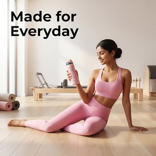 Image of HYV DualFlow Insulated Stainless Steel Water Bottle 750ml | Dual-Cap Sipper & Chug for Adults & Kids | Leakproof, BPA-Free, Hot & Cold Thermos | Gym, Sports, Travel, School Flask | Coral Pink