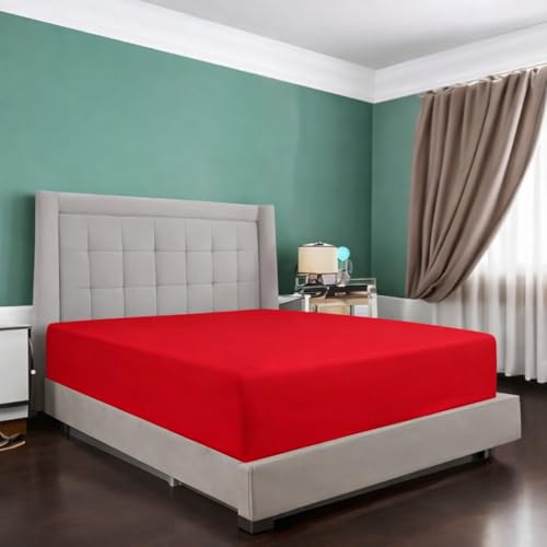 100% Egyptian Cotton RV King Fitted Sheet, 10 Inch Drop Pocket | Ultra Soft Luxury & Breathable Fitted Bedsheet Perfect for Hotel, Bedroom | 72inch x 80inch by Gorayoo | Red