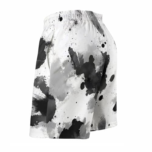 Tie-Dye Black and White Ink Jet Men's Swim Trunks Board Shorts Beachshorts Swimsuits with Pockets Mesh Liner4