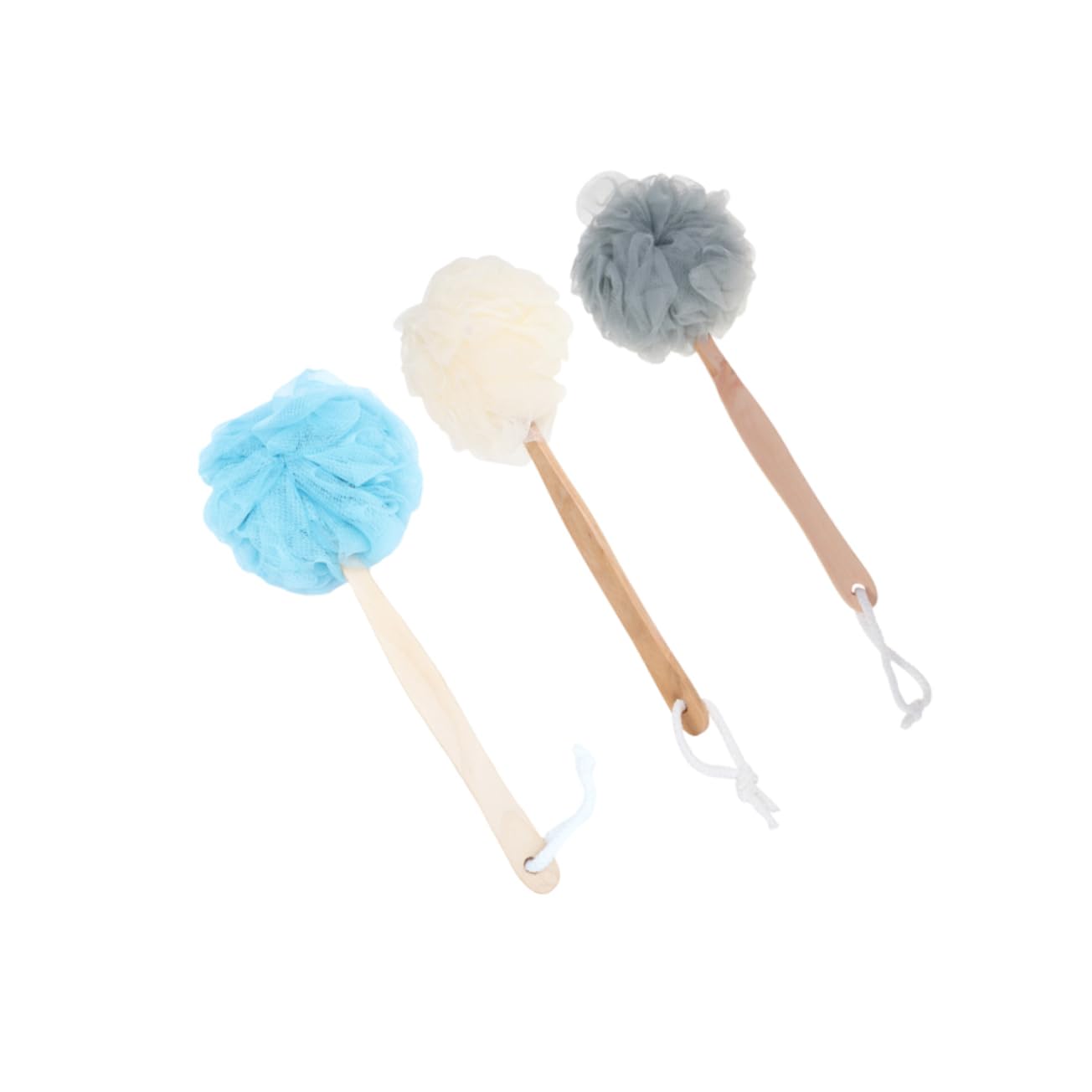 VALICLUD 3 Piezas De Bolas De Baño Cepillos De Fregar Para Toallas De Baño Mango Largo Fibras Esponjosas Bolas De Espuma Con Mango Accesorios De Baño Esponja De Baño De Bambú