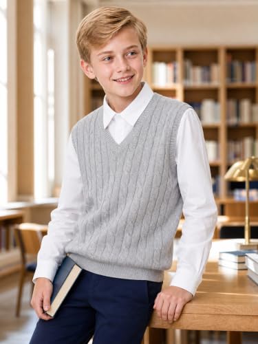 Image of SOLOCOTE Boys Long Sleeve White Button-Down Shirt School Uniform Tops | Lightweight, Breathable, No Pocket, Wedding, Formal Events, 8-14 Years, Machine Wash