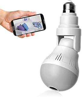 WiFi Light Bulb Camera 1080P HD, Wireless 360 Degree Panoramic IP Camera, Lamp Surveillance Camera with Floodlight and Infrared Night Vision, Motion Detection, Alarm Events, V380 Pro App & PC software