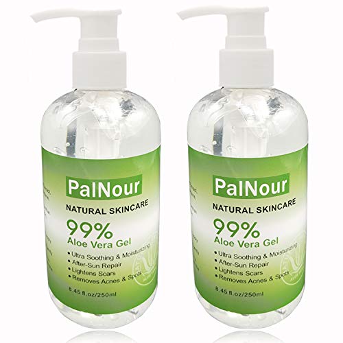 Aloe Vera Gel, 2 Pack Pure Organic Aloe Vera Gel Made from 99% Concentrated Liquid Extracted from the Leaves of the Aloe Vera Plants, Aloe Vera Moisturizing Gel, Hydrating Skin Soothing Aloe Gel for Face, Body, Hair, Sunburn, Sensitive Skin, 2X8.45Oz 2X250Ml