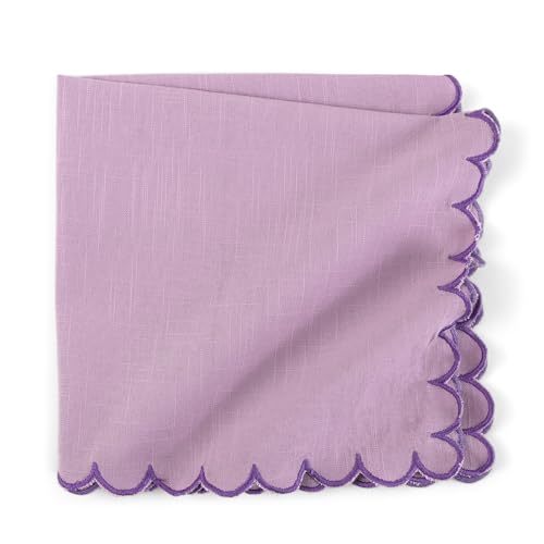 Image of FINGERCRAFT Scallop Edge Cloth Napkins | Set of 6 | 20x20 Inches | 100% Cotton | Table Napkins for Any Occasion | Washable, Perfect for Parties and Everyday Use (Lavender Slub, Set of 6)