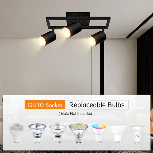 BoostArea Track Lighting Fixtures Ceiling, 3 Way Track Lighting Kit, LED Track Lighting with Rotatable Light Heads, Modern Ceiling Spot Lighting for Kitchen/Bedroom/Living Room, GU10 Bulb Not Included