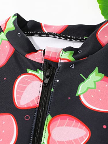 Msemis One Piece Rash Guard Shirts For Girls Short Sleeve Zip Up Swimsuit Sunbathing Suits Black 14 Years #TOP5