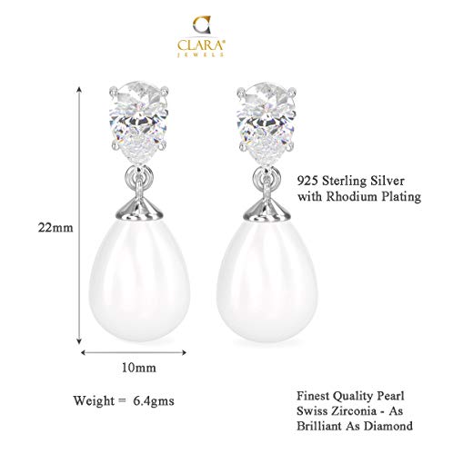Image of CLARA 925 Sterling Silver Pearl Earrings Gift for Women & Girls | Swiss Zirconia | Screw Back | Minimal Daily Wear | Platinum Plated