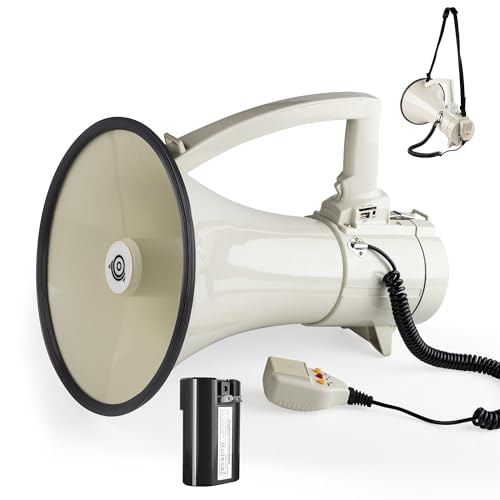 75W Loud Megaphone with Siren, Recording, Rechargeable Battery, USB Flash & SD Memory Card Readers, AUX Input, Great for Outdoor Activities and Coaching Football, Baseball, Hockey