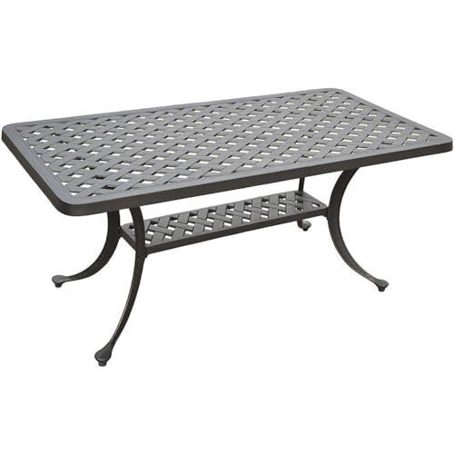 HomeStock Victorian Vintage Rectangular Lattice Design Coffee Table Black, Adjustable Levelers on Legs, Splayed Legs, 18.5" H x 42.38" L x 21.38" D