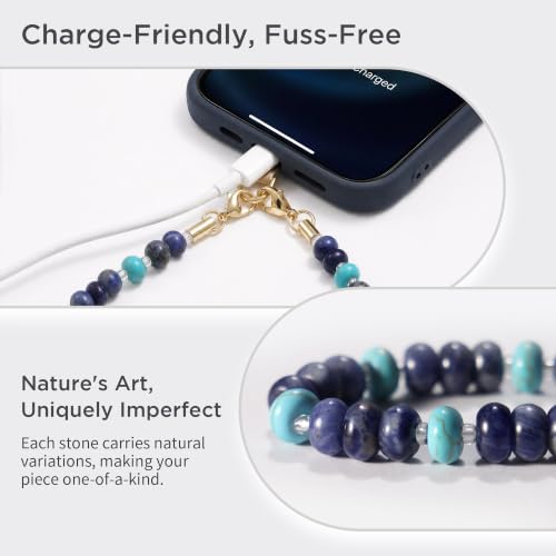 Image of POSADINA Natural Stone Phone Charm, Beaded Healing Phone Wrist Strap, Handmade Cellphone Chain Lanyard with Tether Tab