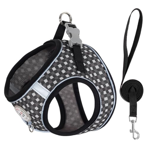ULOVEJOY犬用ストラップ牽引ロープセット小型中型犬用ストレッチ防止調節可能通気性メッシュ軽量反射材付き簡単着脱脱げない快適なおしゃれなお散歩トレーニング老犬のお手入れ歩行補助夏用チェック柄ペット用品 (ブラック,M(6-10斤))