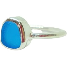 Cobalt Blue Minimalist Sea Glass Ring-Sterling Silver Beach Ring-Sea Glass Jewelry made for Mermaids-Ocean Ring-Beach Jewelry