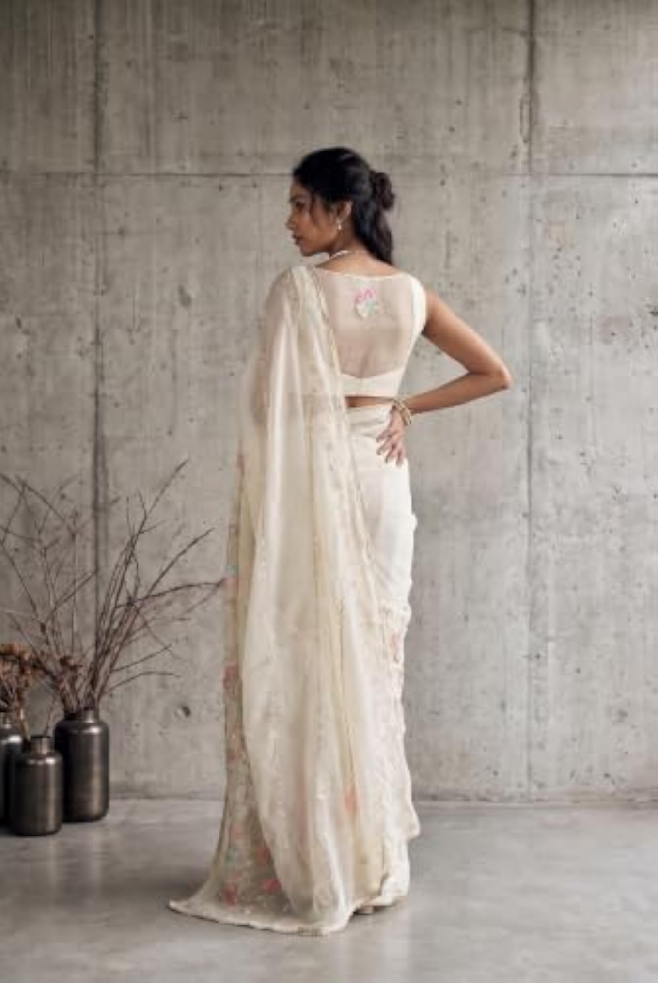 Embroidered Georgette Saree with Lace Border & Unstitched Blouse Piece