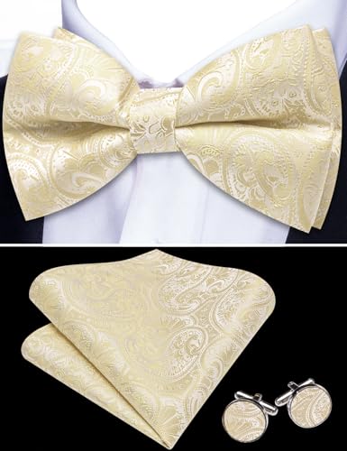 Image of YOHOWA Mens Bow Tie Set Paisley Coloful Pre-tied Bowties Adjustable with Handkerchief Cufflinks Wedding Prom Party