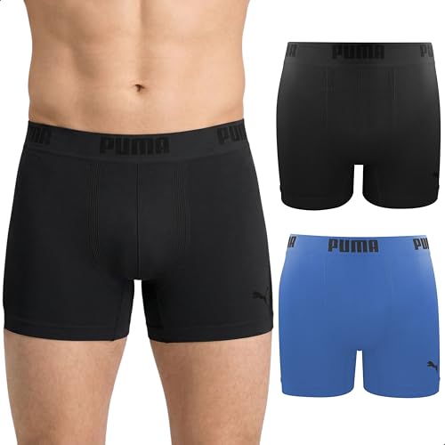 PUMA Kit 2 Cuecas Boxer Puma Toque Gelado Poliamida Sem Costura Dry Fit Sport Cós 40mm Masculina, 1 Chumbo e 1 Azul Náutico, GG