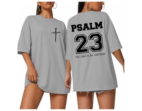 Christian Shirts Psalm 23 Shirt, Funny Psalms 23 Faith T Shirts V Neck Christian Cross Tees for Women Men Grey