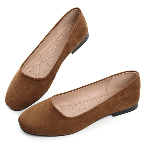 Image of ChaiRong Zhou Women Square Toe Ballets Flats Comfort Slip On Walking Shoes for Driving