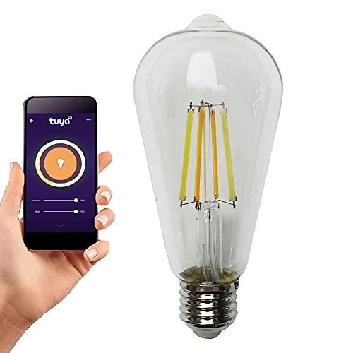 Smart Bulb, LED Light Bulb, 806Lm ST64-E27 6.5W Dimmable Wi-Fi CCT (3000K-6500K) Colour Smart LED Bulb, Connect with Tuya, Compatible with Alexa and Google Home, Voice Control, Control by Phone