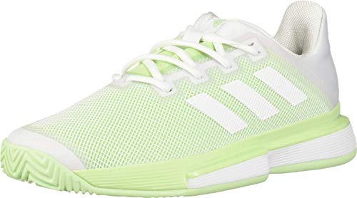 adidas Women's SoleMatch Bounce Tennis Shoe, White/White/Glow Green, 10 M US