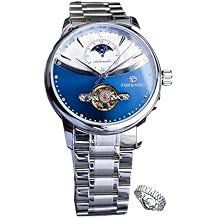 Automatic Male Watch Moon Phase Mechanical Tourbillon Watches for Men Stainless Steel Casual Waterproof Self-Winding Wristwatch