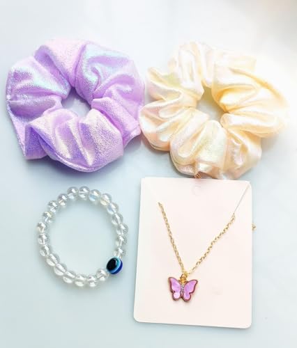 Image of Gift Hamper Combo for Women & Girls 2 Scrunchies, 1 Butterfly Neck Piece, 1 Evail-Eye Heand Breaclate with Box