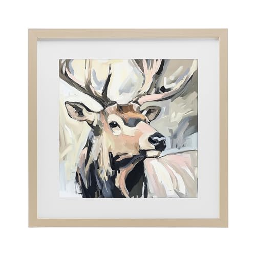 Neutral Bull Elk Portrait, 13 x 13 Inch Framed Print Under Glass