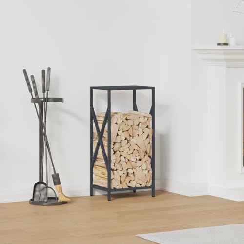NQJIBUE Artículo - Estante para leña antracita, 34 x 25 x 70 cm, acero laminado en frío, accesorios para chimenea y estufa de leña, estantes y soportes para leña