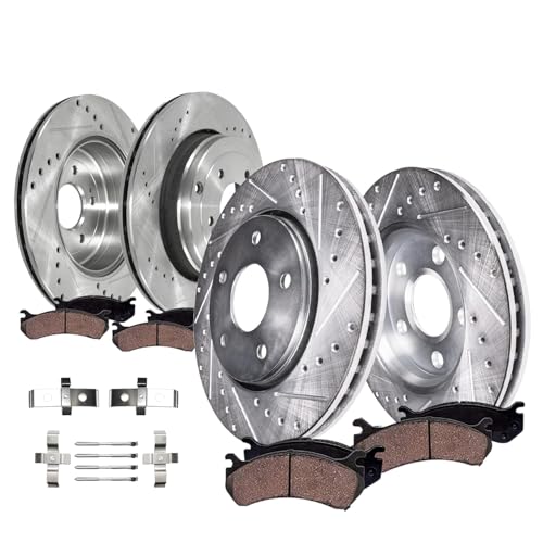 Image of Detroit Axle - 8pc Brake Kit Replacement for 10-16 Hyundai Genesis Coupe | 13.39 inchinch Front and 12.99 inch inch Rear Drilled and Slotted Disc Brake Rotors Ceramic Brake Pads 2010 2011 2012 2013 2014 2015