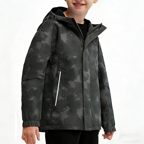 Image of Boys Girls Rain Jackets Waterproof Hooded Fleece Raincoats Lightweight Windbreakers for Kids