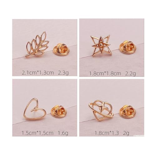 Image of 8Pcs Leaf Star Heart Brooch Pin Little Leaf Lapel Brooch Silver Gold Plated Star Lapel Brooch Pin for Women Men Birthday Jewelry Gift Jacket Dresses