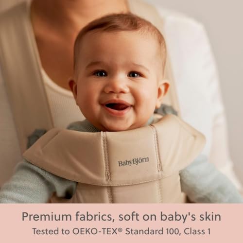 Image of BabyBjorn Baby Carrier Mini, Beige, Woven | Newborn Carrier (7-15 lbs), Ergonomic, Easy-to-Use