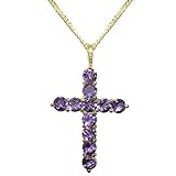 18ct Gold Pendant & Chain Necklace with Natural Amethyst Womens Cross Pendant & Chain Necklace - Chain length 16