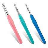 3 Sizes Crochet Hooks, Ergonomic Arthritis Handle, 5.5 inch Long Beginner's Knitting Needle and Color Soft Handle Smooth Knitting Needle DIY Knitting Kit for Knitting Sweaters, Scarves and Hats