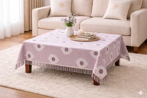 Image of Foil Print Table Cover 36x48 Inch (1 Pc) | Gold Printed Decorative Tablecloth for Center Table, Coffee Table & Small Dining Table (Lavender Pink)