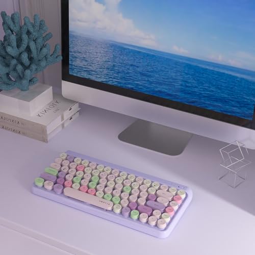 Image of UBOTIE Portable Bluetooth Colorful Computer Keyboards, Wireless Mini Compact Retro Typewriter Flexible 84Keys Design Keyboard (Purple-Colorful)