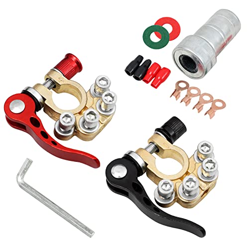 positive and negative terminals - Aoerzn Premium Battery Terminal Connectors, 2Pcs Quick Release Disconnect Car Battery Cable Terminal, 4 Way Positive Negative for SAE/JIS Type A Posts, Good Contact, Corrosion Resistance