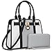 Handbags Sets For Women Shoulder Bags Top Handle Work Satchel Tote Purses Set With Matching Wallet 2pcs WhiteGrey