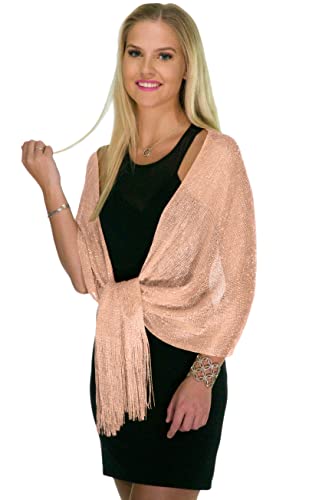 ShineGlitz Womens Dressy Shawls and Wraps for Evening Wear, Pale Rose Peach - Thumbnail 2