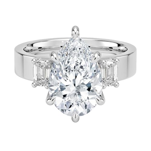 5 CT Pear Cut Lab Grown Diamond Emerald Three Stone Engagement Ring