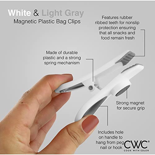 Cook With Color 5 Pc Chip Bag Clips- Kitchen Clips, Magnetic Chip Clips For Bags, Food Bag Clips With Airtight Seal (White) #TOP1