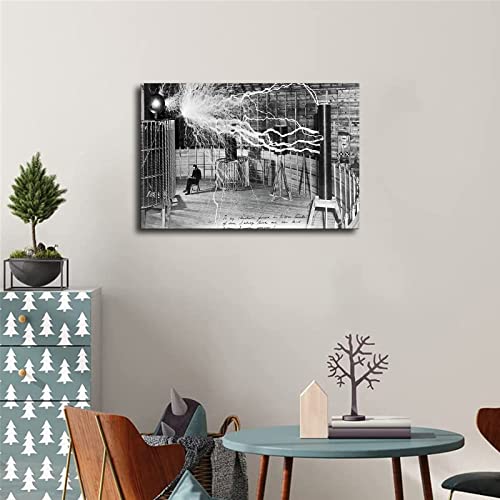 Nikola Tesla Lab Electricity Poster Canvas Painting Print Wall Art Modern Classroom Bedroom Room Aesthetics Decoration (Framed,24X36 Inch) #TOP3