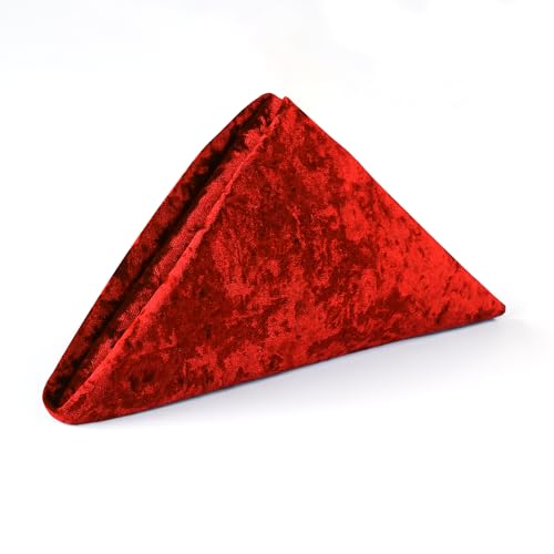 Trimming Shop 12Pcs Red Crushed Velvet Table Napkins for Home, 20 inch Dinner Napkins with Hemmed Edges for Dinning, Wedding, Banquet, Party, Events, Lightweight & Machine Washable