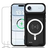 Battery Case for iPhone Air, Upgraded 12000mAh Rechargeable Portable Extended Battery Pack Supported Qi Wireless Charging Case Compatible with iPhone Air(6.5 inch) Charger Cover Power Bank (Black)