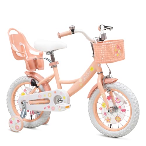 Image of Girls Bike with Basket for Toddlers and Kids Aged 3-14 Years Old, 12 14 16 18 Inch with Training Wheels & Doll Seat, 20 Inch with Kickstand & Rear Rack, Princess Style Bicycle for Gift.