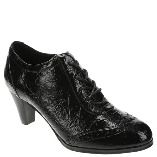 Masseys Women’s Clara Shootie with Laces and Stacked Heel, 7 W (Wide), Black