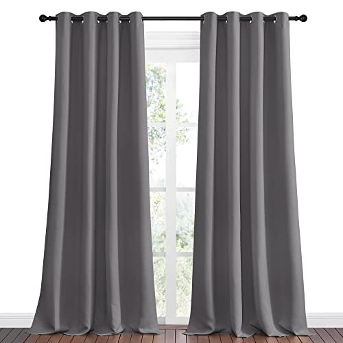 Image of NICETOWN Bedroom Blackout Long Curtains Panels, 1 Pair, 55 inches by 120 Inch, Grey, Triple Weave Energy Saving Thermal Insulated Solid Grommet Blackout Draperies for Patio