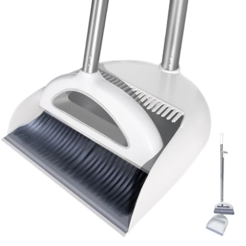 Broom And Dustpan Set Uoexziyi Standing Air Broom With Anti-Slip Long Handle & Dustpan Combo Set Dust Pan And Brush For Home Kitchen Room Floor Cleaning Cleaning Supplies (Light Gray)